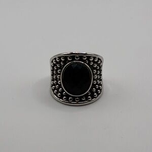Lia Sophia Silver-Tone Black Faceted Stone Statement Ring Size 6